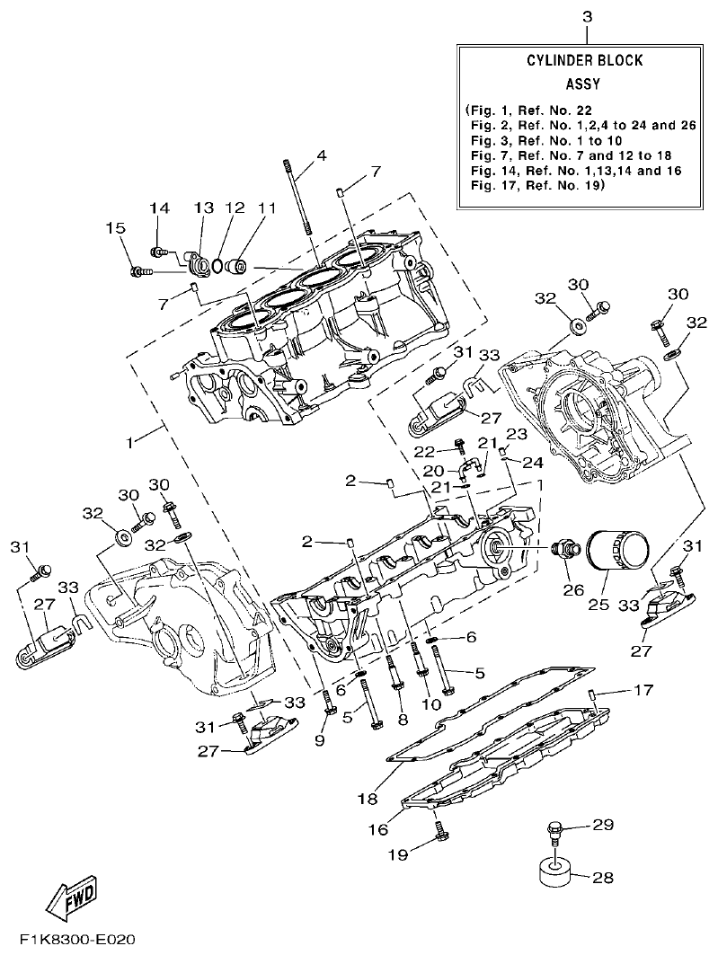 Yamaha F1KB CRANKCASE parts diagram